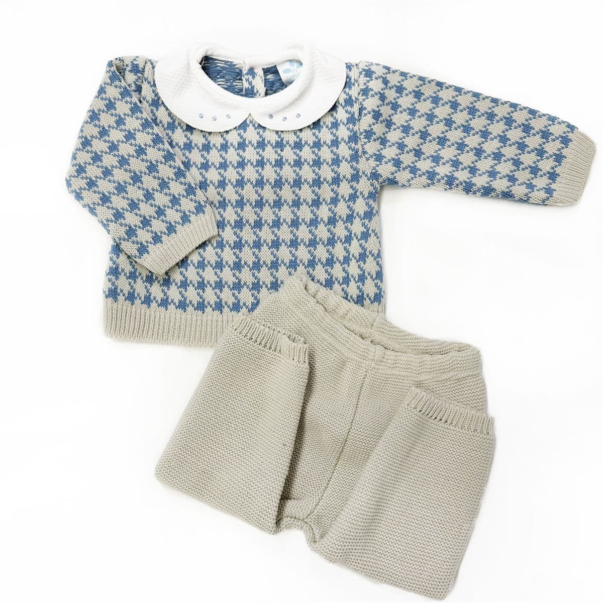 023MC-177 SARDON Baby Boy Beige Dogtooth Knit Pram Suit