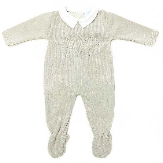 023MC-223 SARDON Baby Boy Beige Square Knit Pram Onesie