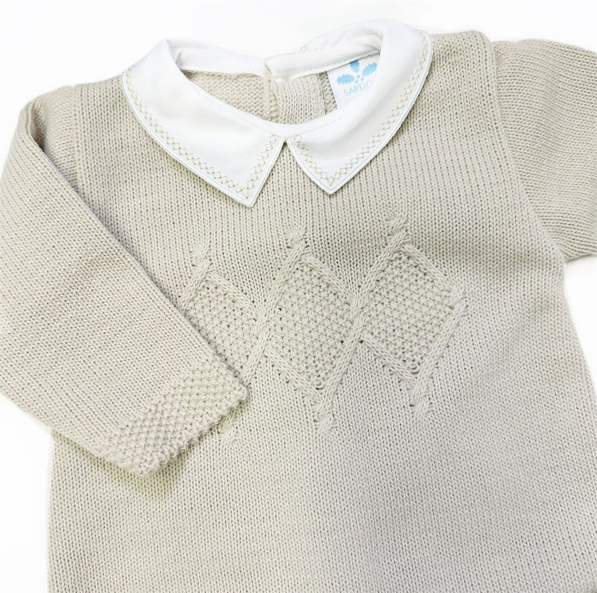 023MC-223 SARDON Baby Boy Beige Square Knit Pram Onesie