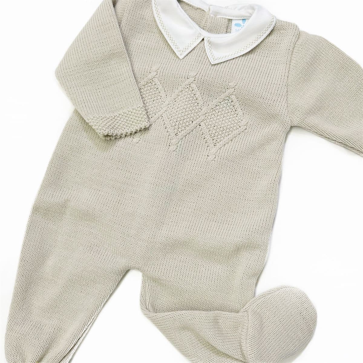 023MC-223 SARDON Baby Boy Beige Square Knit Pram Onesie