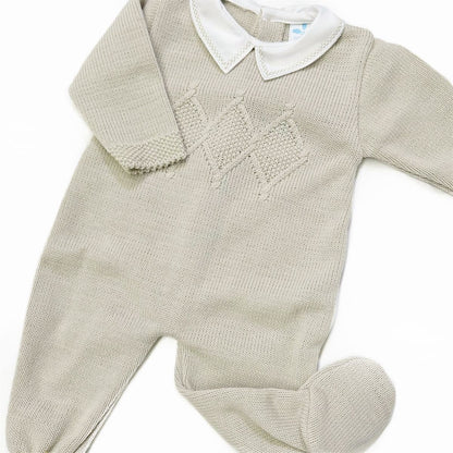 023MC-223 SARDON Baby Boy Beige Square Knit Pram Onesie