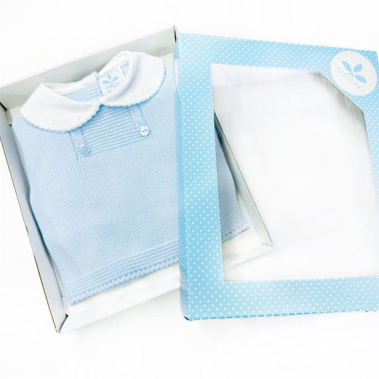 023RF-704 SARDON Baby Boy Blue Pom Knit Pram Suit with Pants