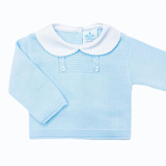 023RF-705 SARDON Baby Boy Blue Pom Knit Pram Suit with Leggings