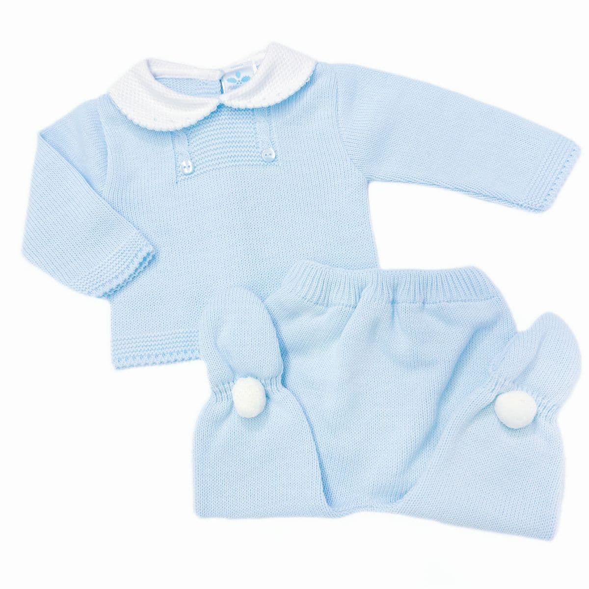 023RF-705 SARDON Baby Boy Blue Pom Knit Pram Suit with Leggings