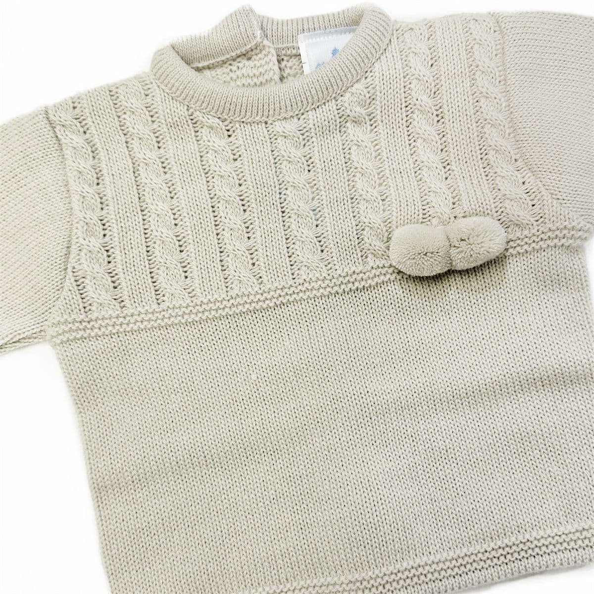 023RF-709 SARDON Baby Boy Beige Cable Knit Pom Pram Suit