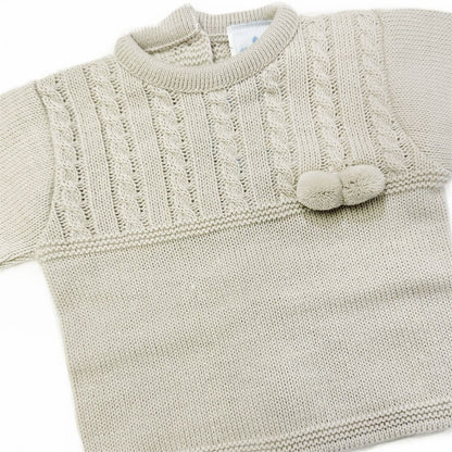 023RF-709 SARDON Baby Boy Beige Cable Knit Pom Pram Suit