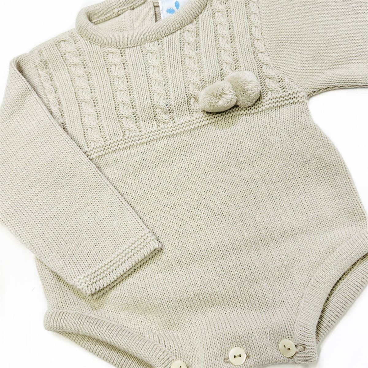 023RF-710 SARDON Baby Boy Beige Cable Knit Pom Romper Onesie