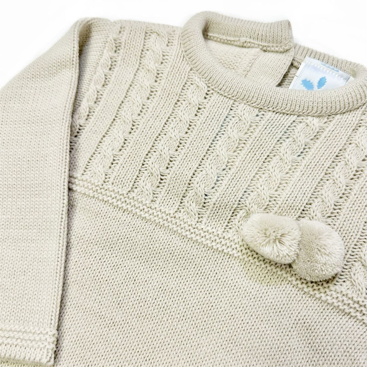 023RF-710 SARDON Baby Boy Beige Cable Knit Pom Romper Onesie