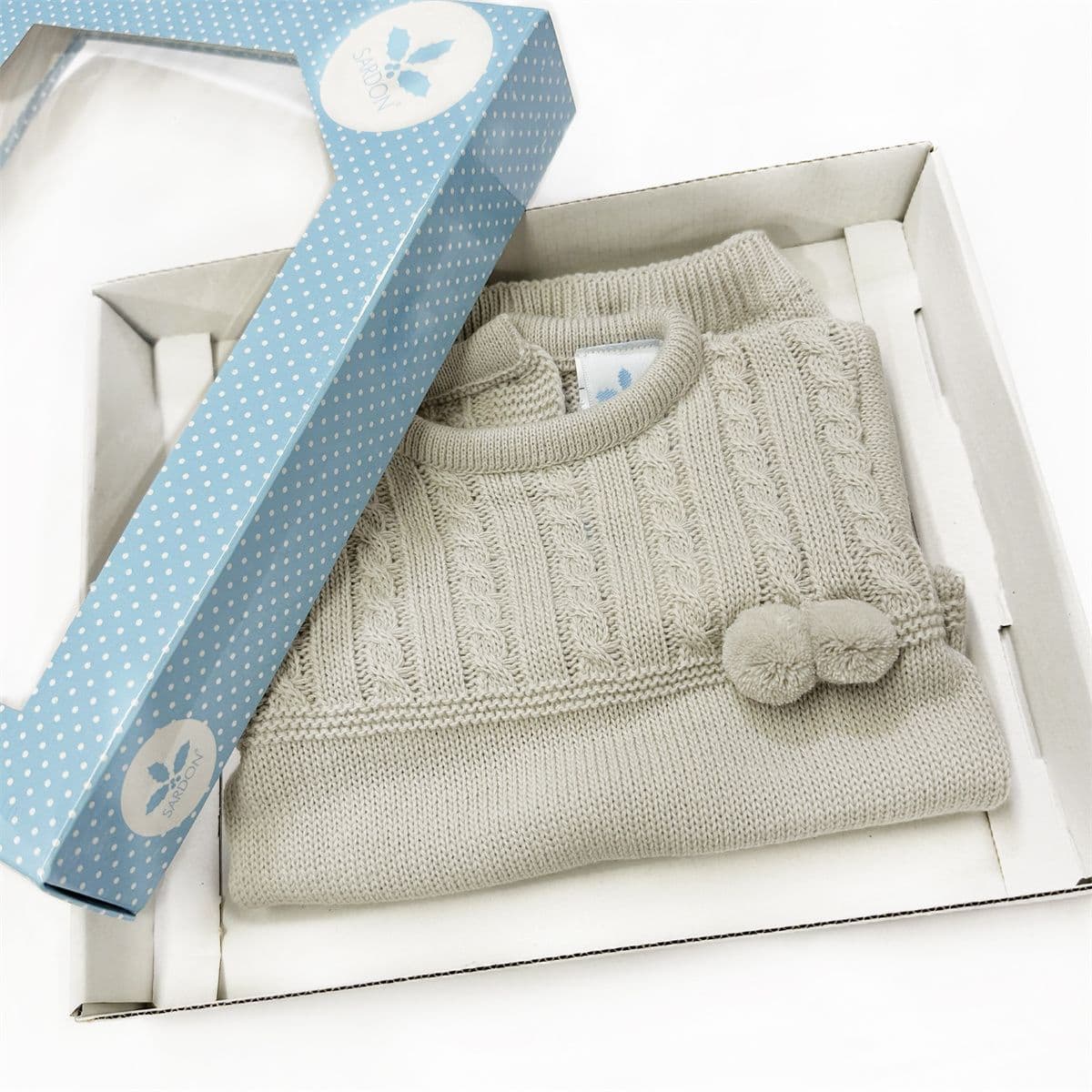 023RF-711 SARDON Baby Boy Beige Cable Knit Pom Pants Set