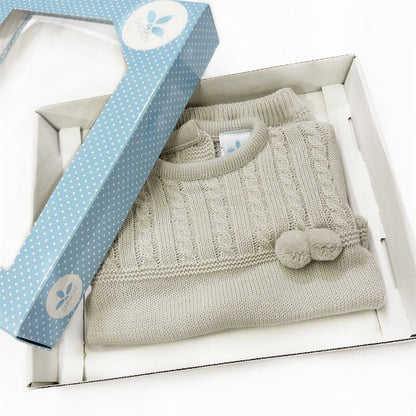 023RF-711 SARDON Baby Boy Beige Cable Knit Pom Pants Set