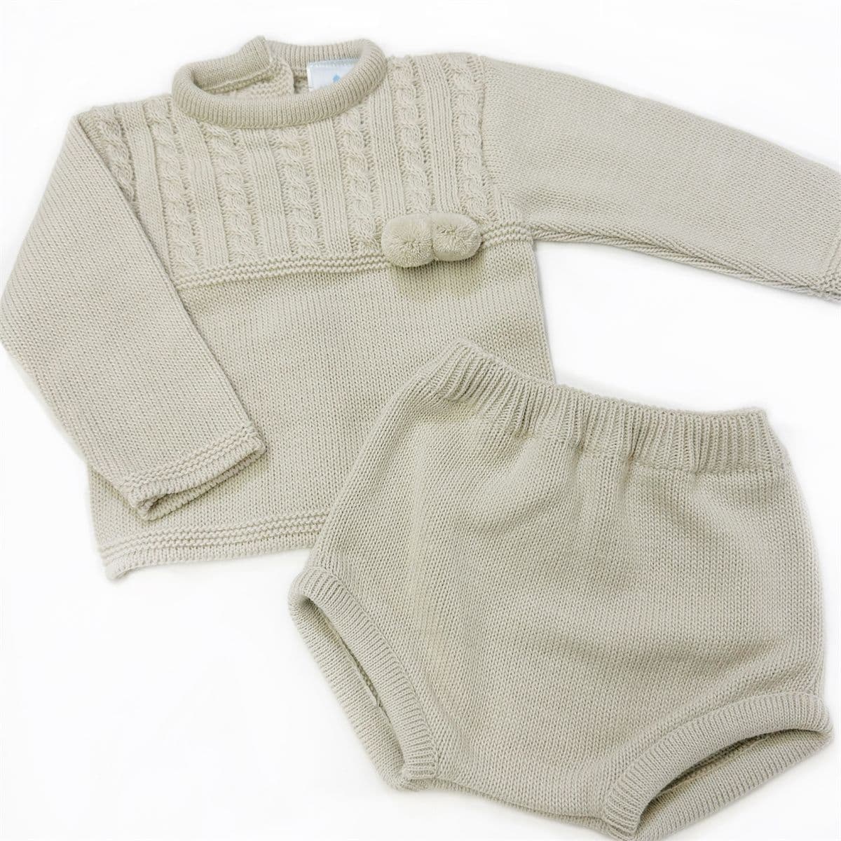 023RF-711 SARDON Baby Boy Beige Cable Knit Pom Pants Set