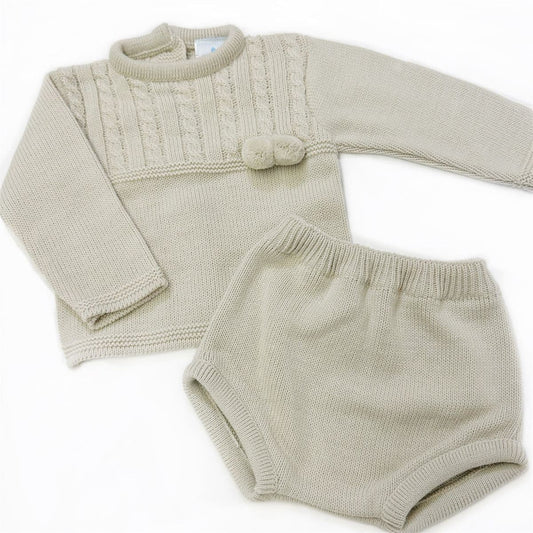 023RF-711 SARDON Baby Boy Beige Cable Knit Pom Pants Set