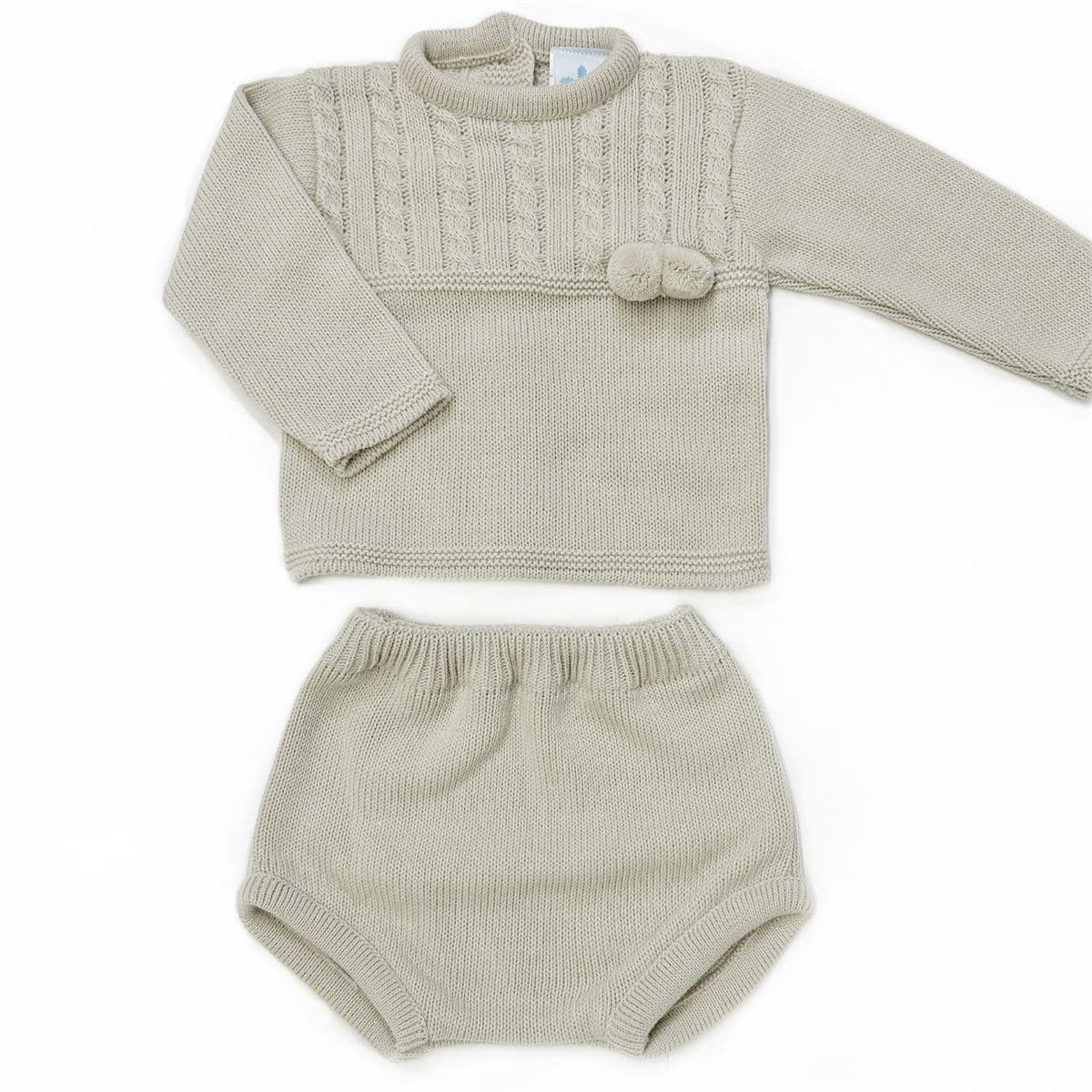 023RF-711 SARDON Baby Boy Beige Cable Knit Pom Pants Set