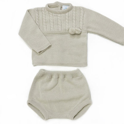 023RF-711 SARDON Baby Boy Beige Cable Knit Pom Pants Set