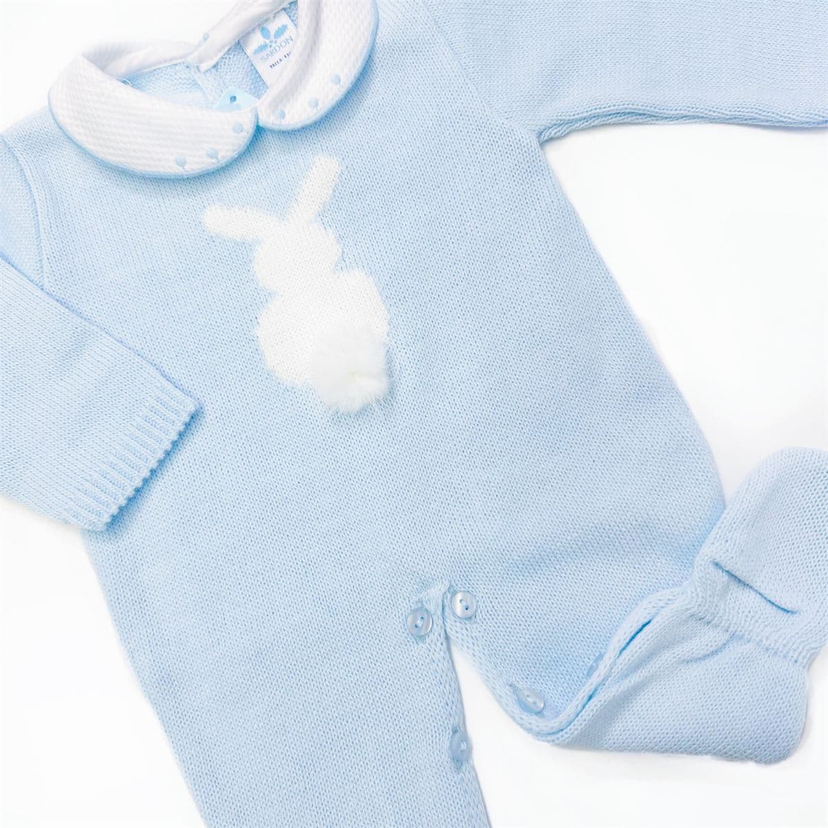 023VE-336 SARDON Baby Boy Blue Bunny Knit Bodysuit Onesie