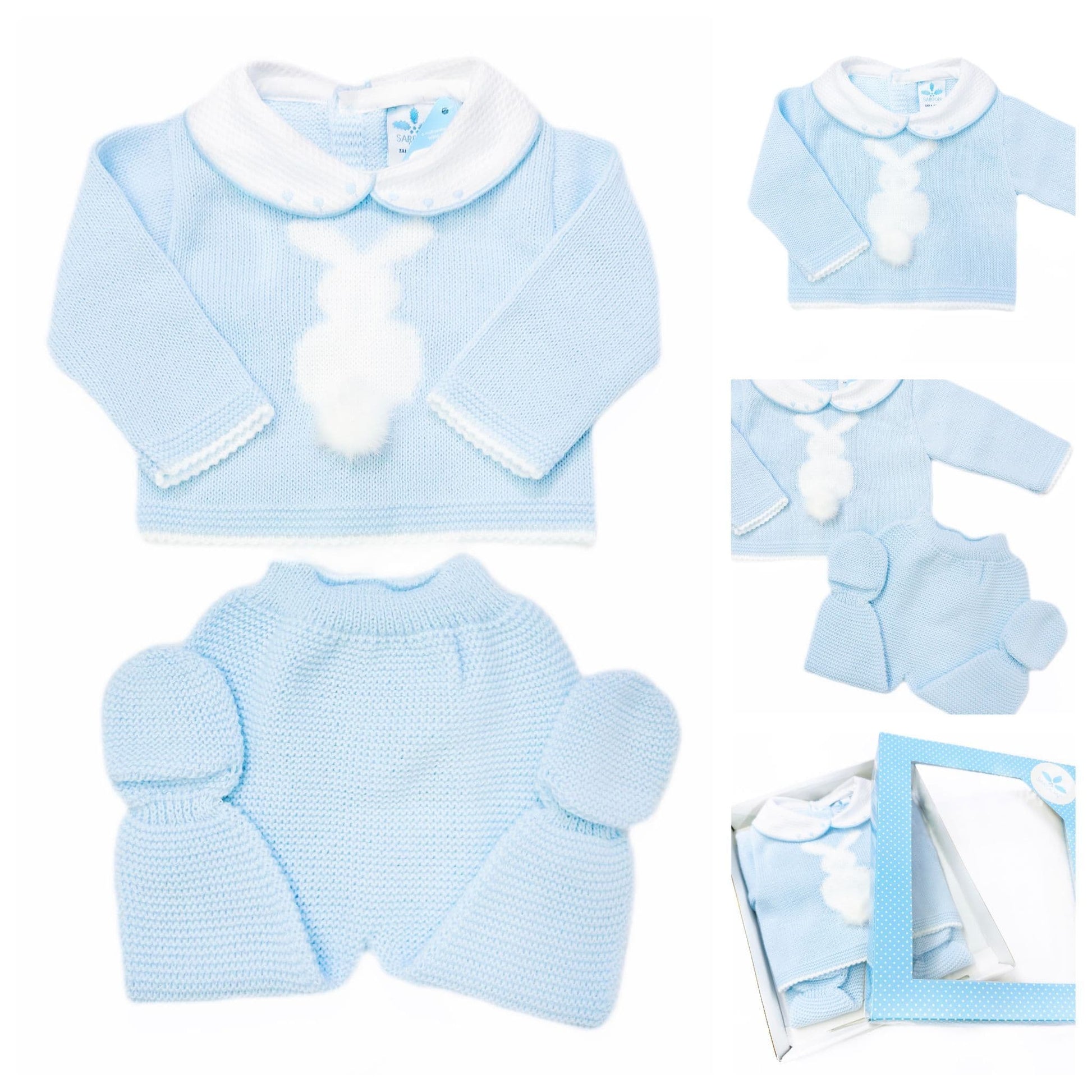 023VE-337 SARDON Baby Boy Blue Bunny Knit Pram Suit