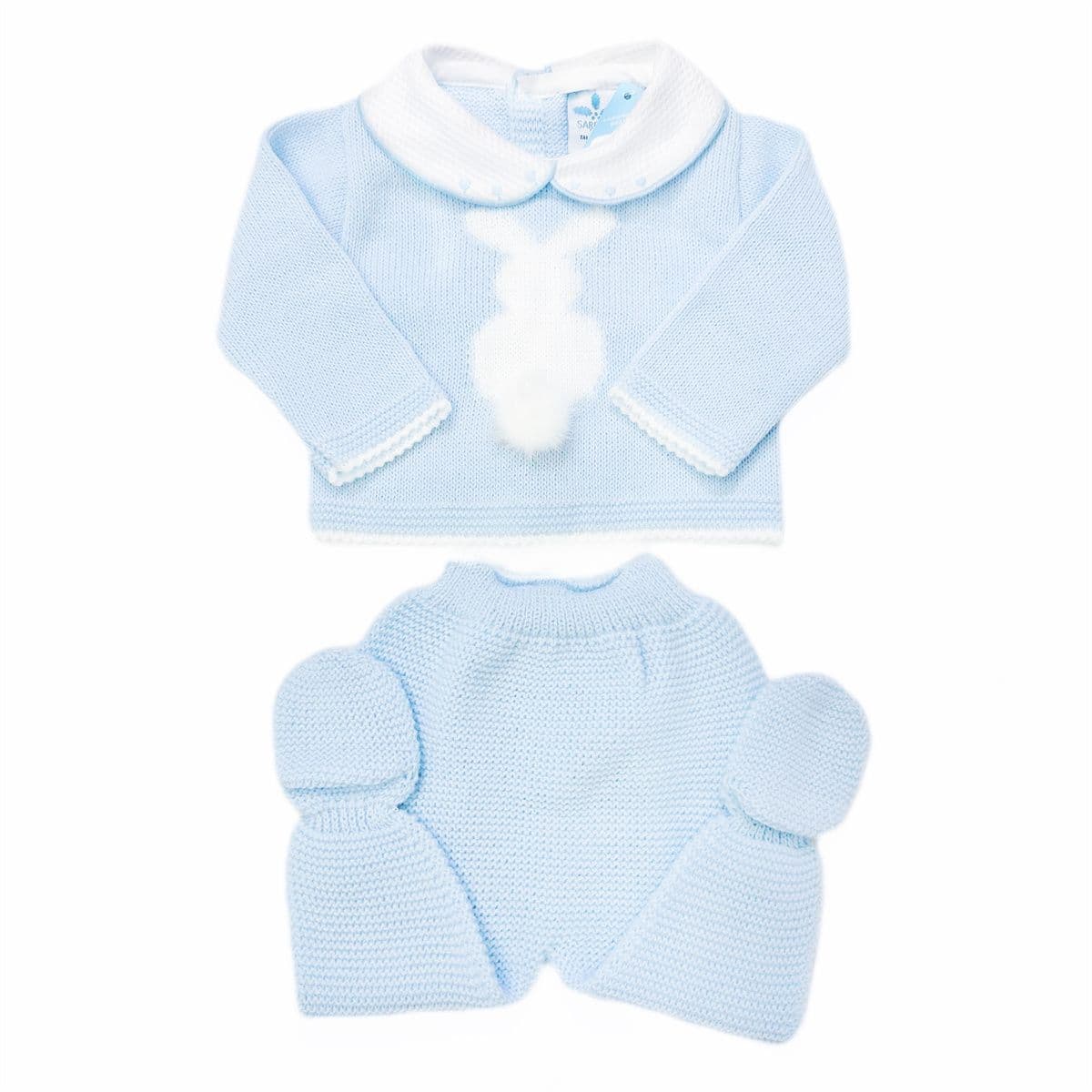 023VE-337 SARDON Baby Boy Blue Bunny Knit Pram Suit
