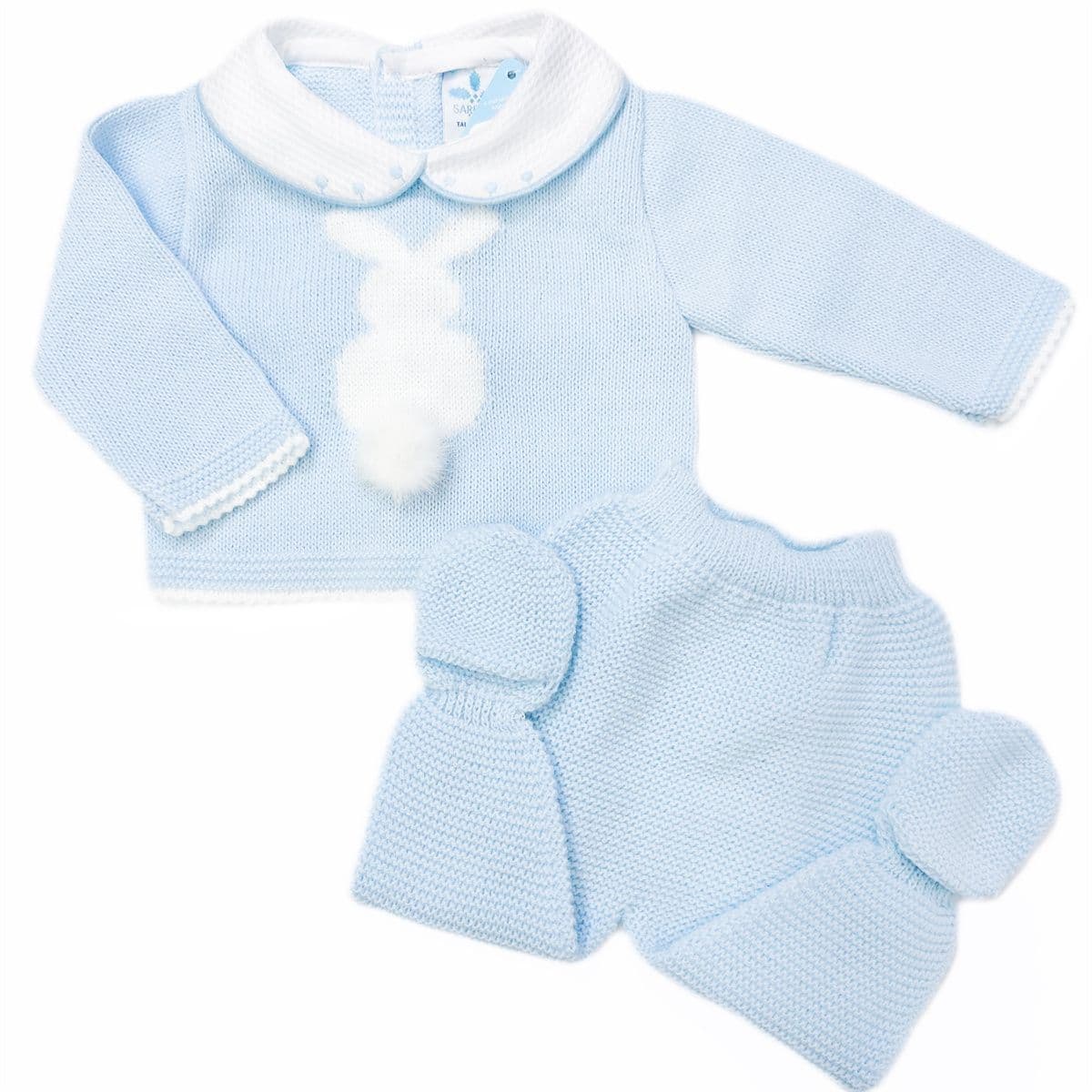 023VE-337 SARDON Baby Boy Blue Bunny Knit Pram Suit