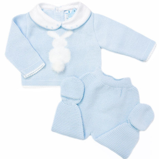 023VE-337 SARDON Baby Boy Blue Bunny Knit Pram Suit