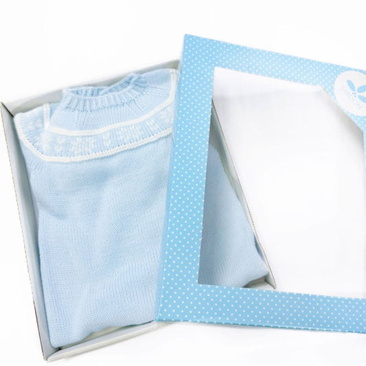 023VE-380 SARDON Baby Boy Blue Snow Flake Knit Bodysuit Onesie
