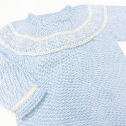023VE-380 SARDON Baby Boy Blue Snow Flake Knit Bodysuit Onesie