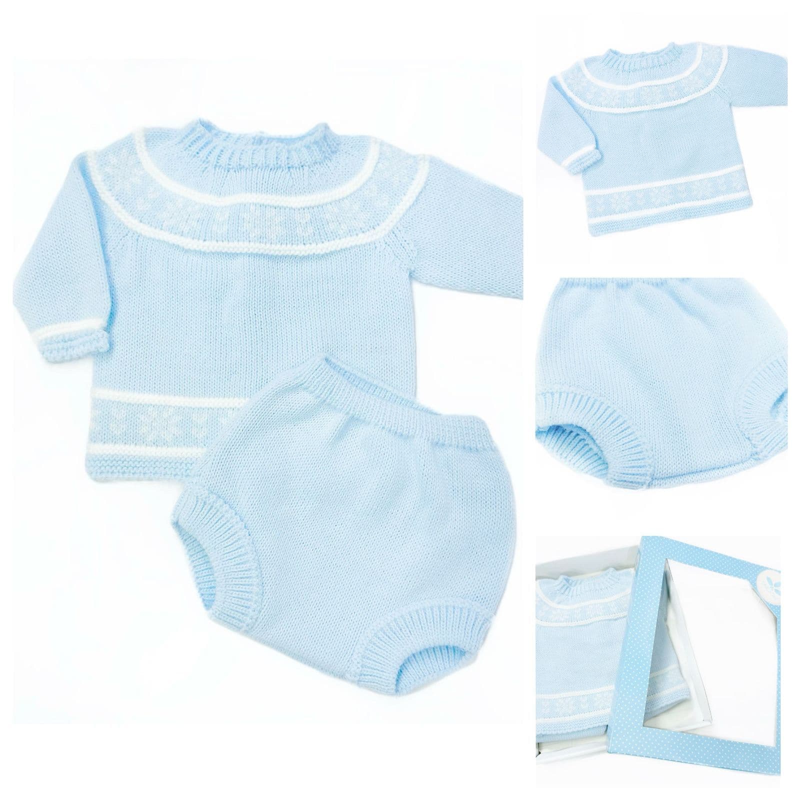 023VE-382 SARDON Baby Boy Blue Snow Flake Knit Romper Set