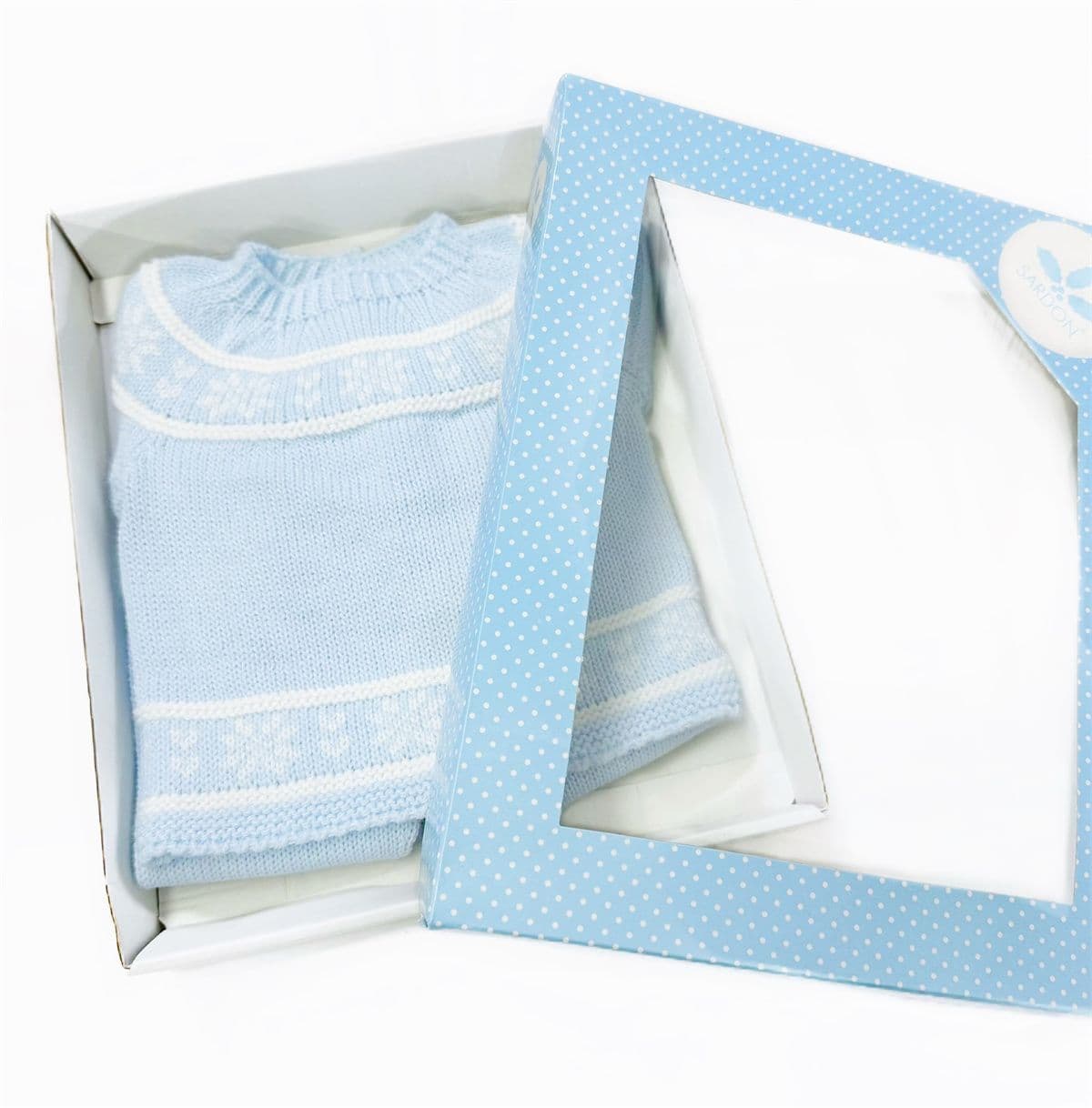 023VE-382 SARDON Baby Boy Blue Snow Flake Knit Romper Set