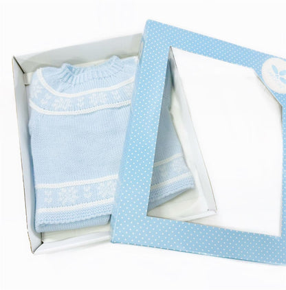023VE-382 SARDON Baby Boy Blue Snow Flake Knit Romper Set