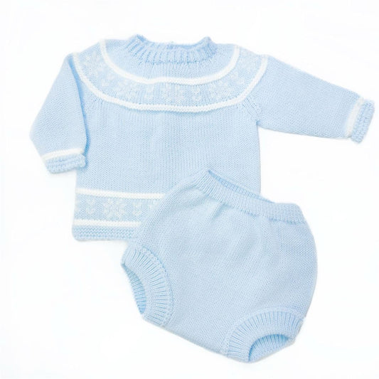 023VE-382 SARDON Baby Boy Blue Snow Flake Knit Romper Set