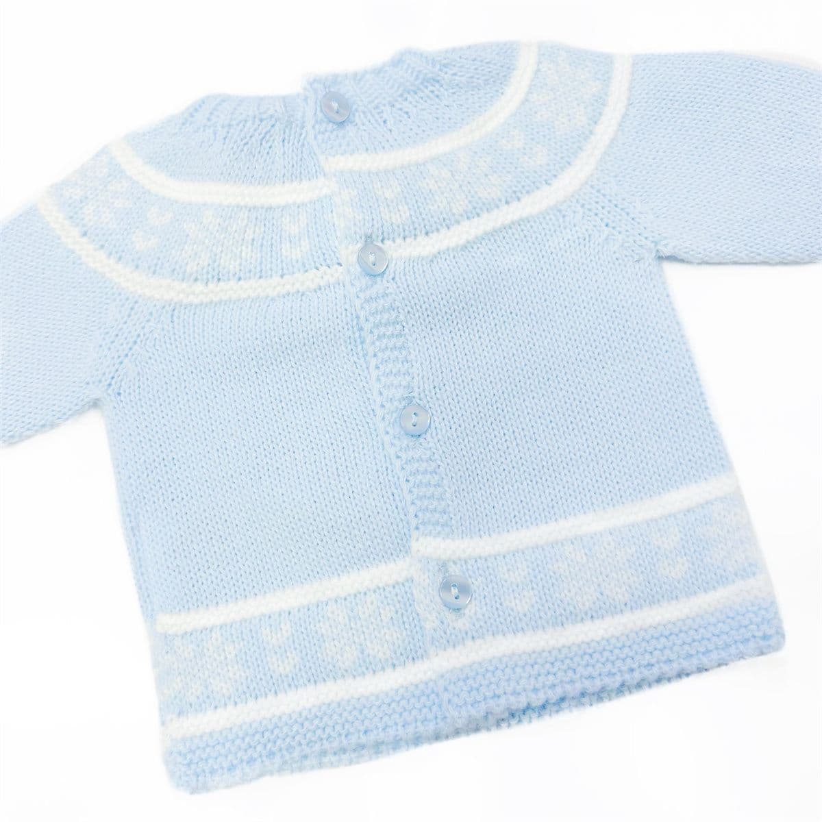023VE-382 SARDON Baby Boy Blue Snow Flake Knit Romper Set