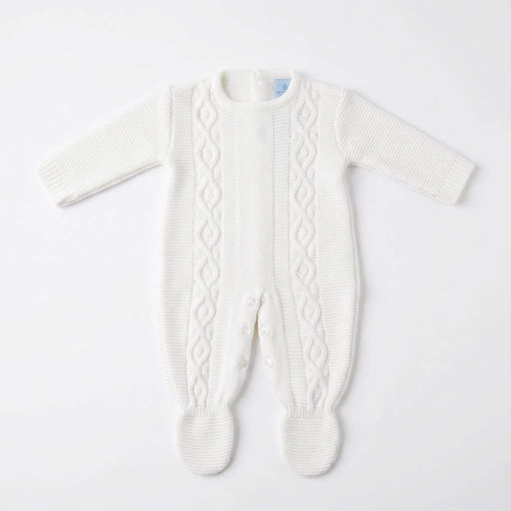 Unisex White Cable Knit Pramsuit