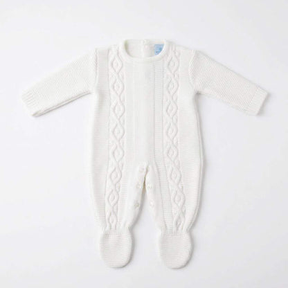 Unisex White Cable Knit Pramsuit