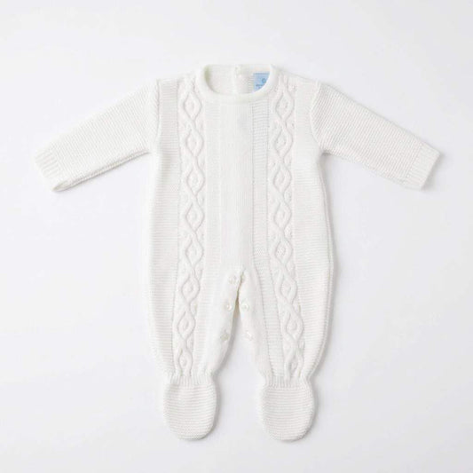 Unisex White Cable Knit Pramsuit
