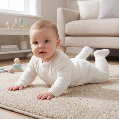 Unisex White Cable Knit Pramsuit