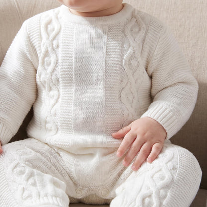 Unisex White Cable Knit Pramsuit