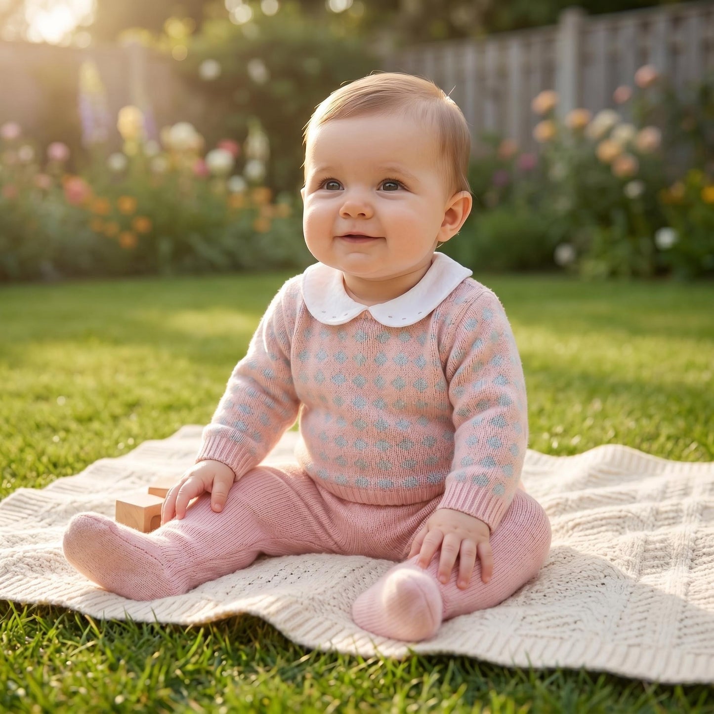 Baby Girls Pink Patterned Knit Pram Suit