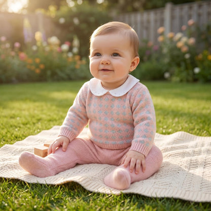 Baby Girls Pink Patterned Knit Pram Suit