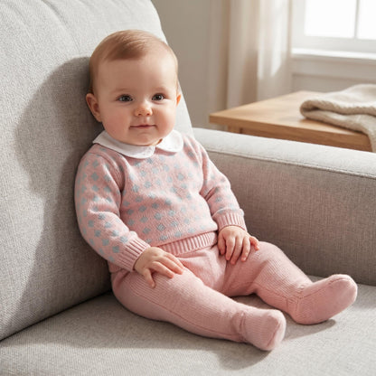 Baby Girls Pink Patterned Knit Pram Suit