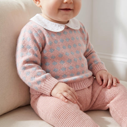 Baby Girls Pink Patterned Knit Pram Suit