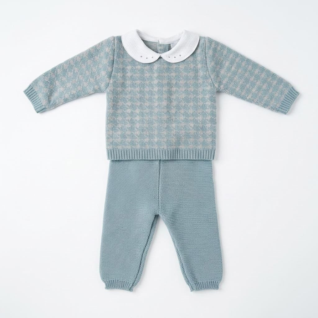 Baby Boys Blue Patterned Knit Trouser Set