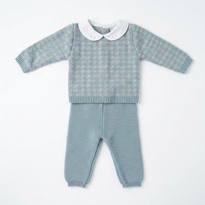 Baby Boys Blue Patterned Knit Trouser Set