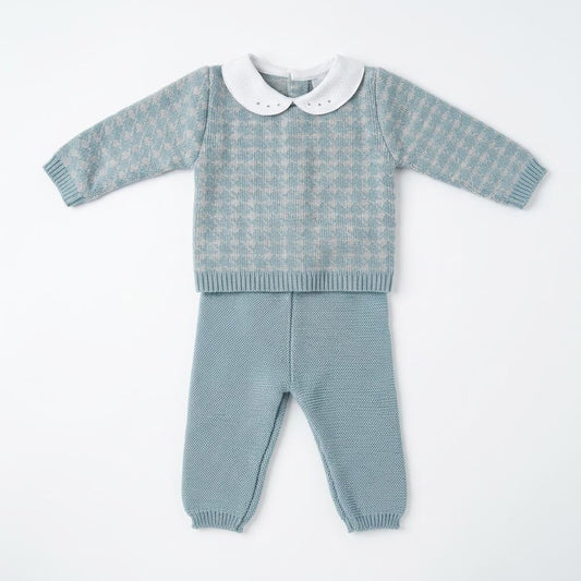 Baby Boys Blue Patterned Knit Trouser Set
