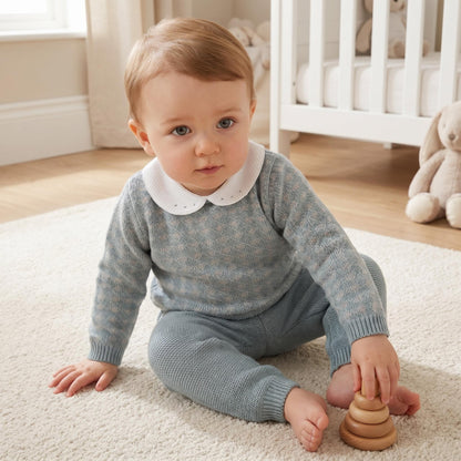 Baby Boys Blue Patterned Knit Trouser Set