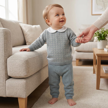 Baby Boys Blue Patterned Knit Trouser Set