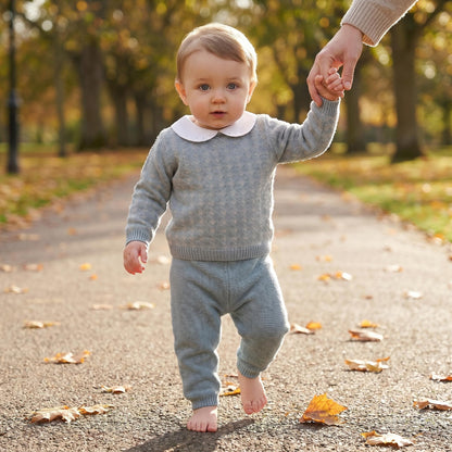 Baby Boys Blue Patterned Knit Trouser Set