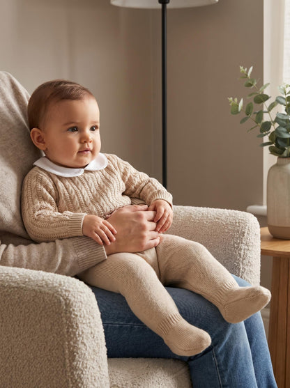 Baby Unisex Beige Knit Top and Trousers Set