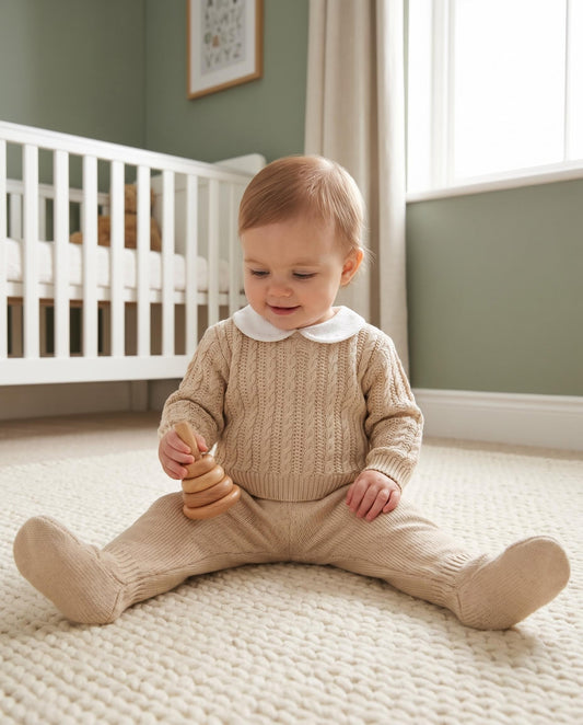 Baby Unisex Beige Knit Top and Trousers Set