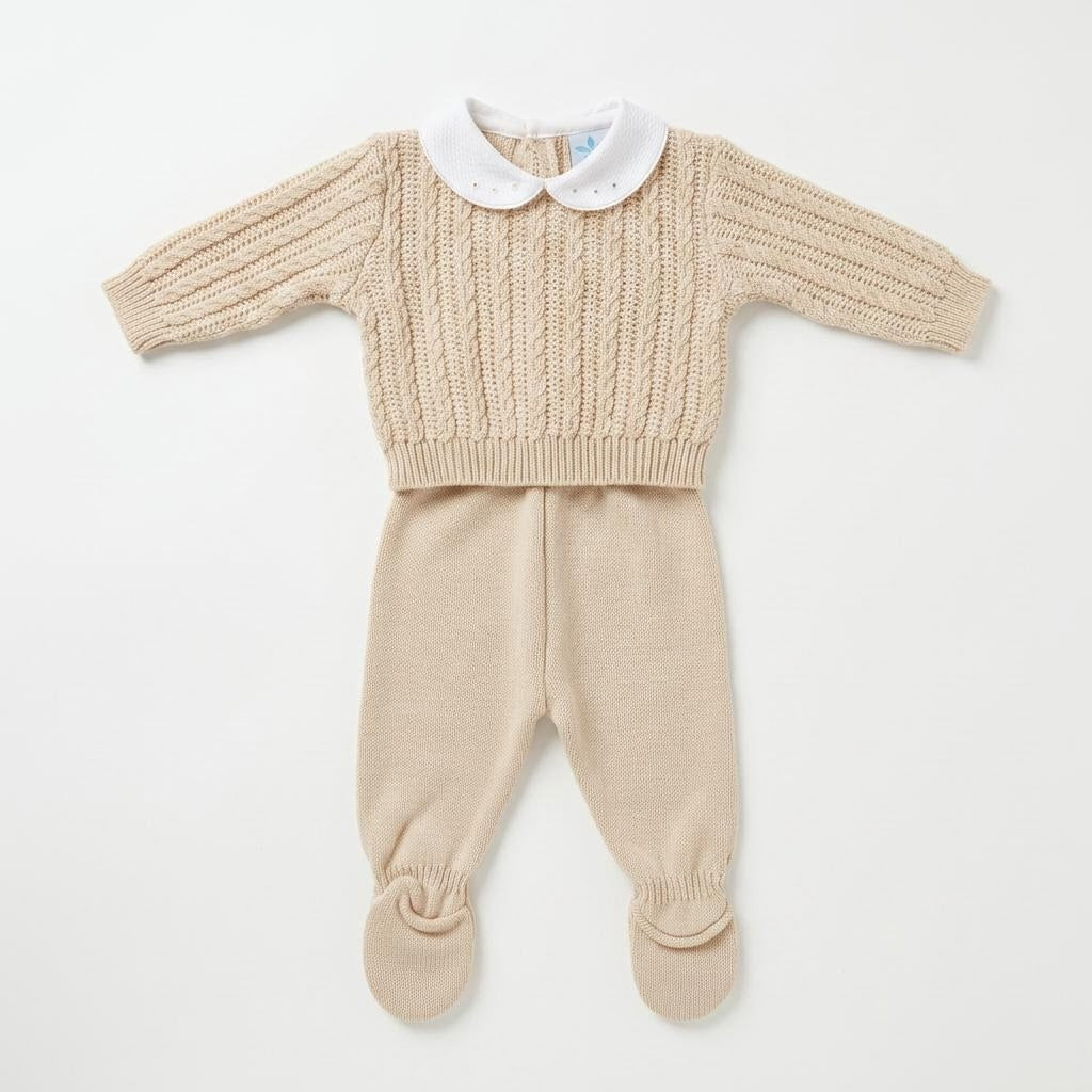 Baby Unisex Beige Knit Top and Trousers Set
