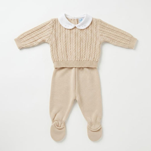 Baby Unisex Beige Knit Top and Trousers Set