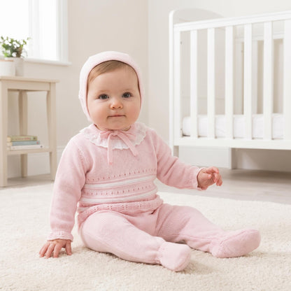 Baby Girls Pink and White Striped Knit Set with Hat